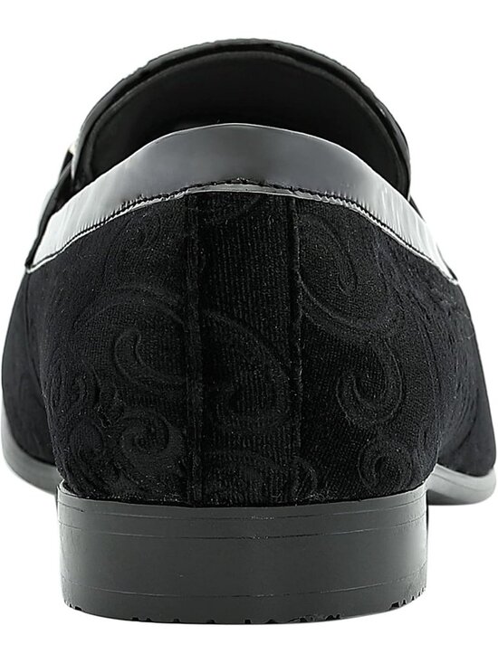 Amali Men Black Throne paisley Embossed Velvet Loafers Trim Slip On Tuxedo Shoes main image 5